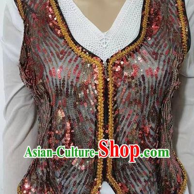 China Xinjiang dance costume Uyghur short embroidered sequined vest stage performance practice vest