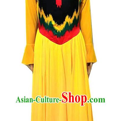 Yellow Chinese Xinjiang Uyghur costume inlaid Adelaide swing dress