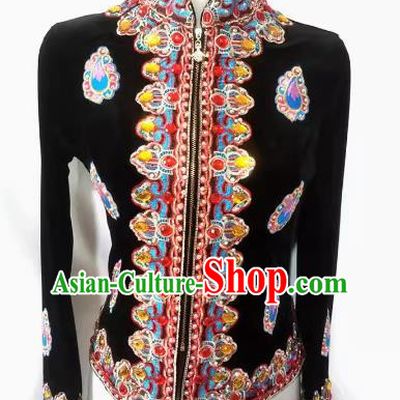 Black China Xinjiang Dance Stage Performance Diamond Velvet Top