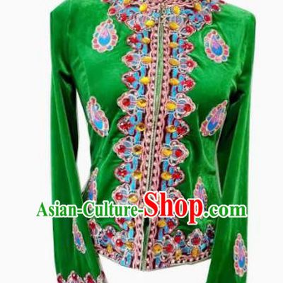 Green China Xinjiang Dance Stage Performance Diamond Gold Velvet Top