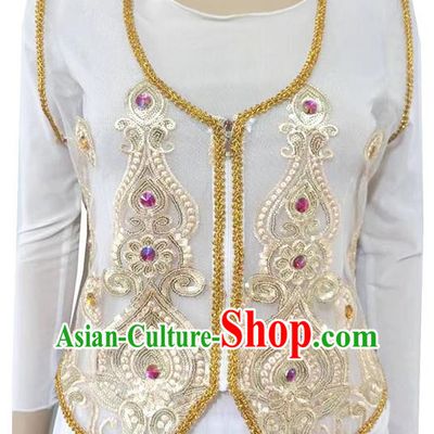 White China Xinjiang Dance Sari See-through Heavy Industry Inlaid Gemstone New Short Vest