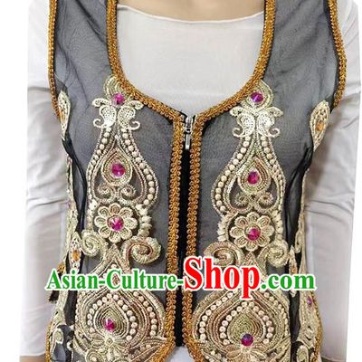 Black China Xinjiang Dance Sari See-through Heavy Industry Inlaid Gemstone New Short Vest