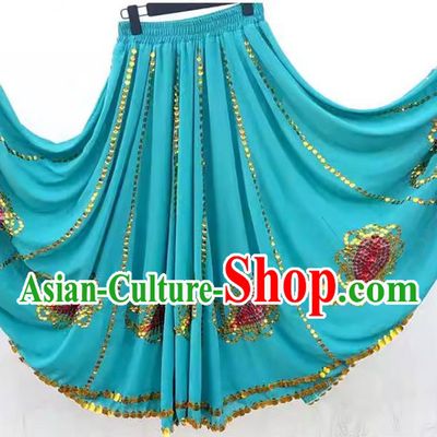 Light blue Chinese Xinjiang dance Uyghur Maixi Laipu stage square dance ethnic characteristics pure handmade sequined skirt with large swing