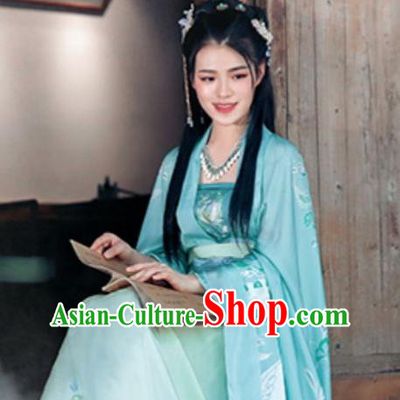 China Jin Dynasty Royal Princess Costumes Ancient Young Woman Clothing Traditional Hanfu Green Wide Sleeve Ruqun