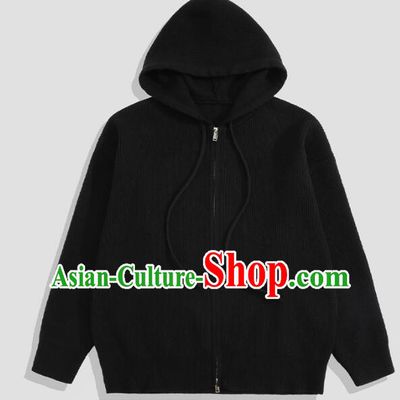Top Grade Winter Sweater Men Knitted Jacket Black Hoodie Coat