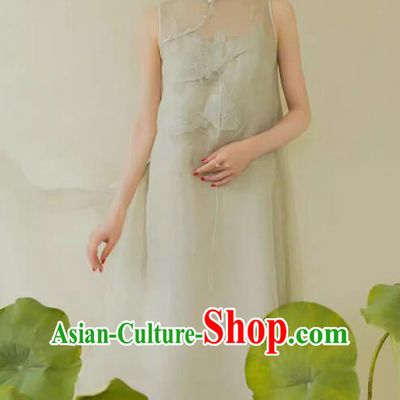 Top Qipao China Classical Dress Embroidered Light Green Cheongsam