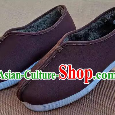 China Old Beijing Cloth Shoes Handmade Brown Winter Shoes