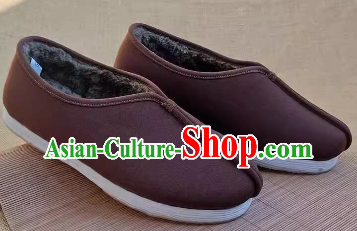 China Old Beijing Cloth Shoes Handmade Brown Winter Shoes China Old Beijing Cloth Shoes Handmade Brown Winter Shoes
