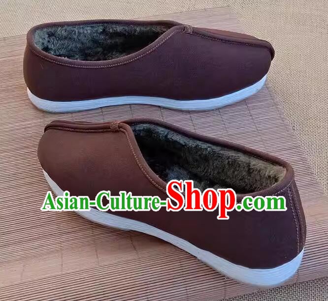 China Old Beijing Cloth Shoes Handmade Brown Winter Shoes China Old Beijing Cloth Shoes Handmade Brown Winter Shoes