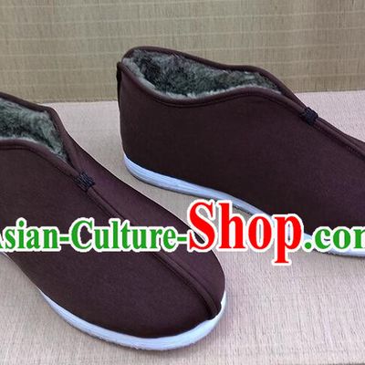Handmade Brown Winter Boots China Old Beijing Cloth Shoes