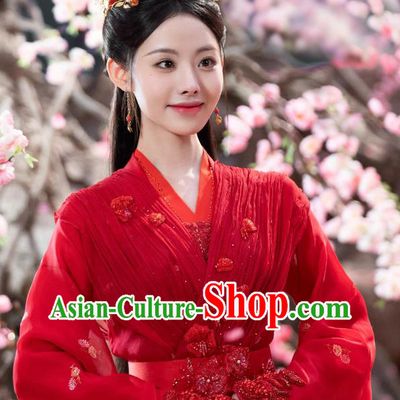 Chinese Xian Xia Drama Chong Zi Changsheng Palace Queen Gong Keran Wedding Costumes Ancient Princess Red Dress Clothing
