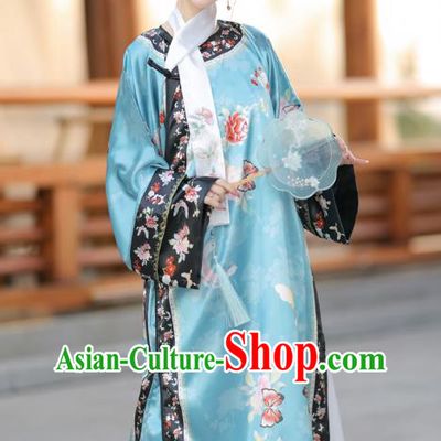 Chinese Qing Dynasty Princess Clothing Ancient Palace Lady Blue Dress