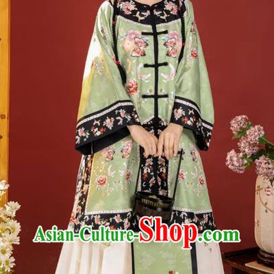 Chinese Ancient Court Princess Clothing Qing Dynasty Costumes Green Blouse and Skirt Complete Set