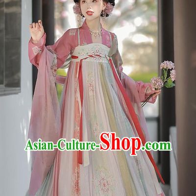 Chinese Ancient Princess Clothing Tang Dynasty Woman Costumes Pink Hanfu Hezi Dress