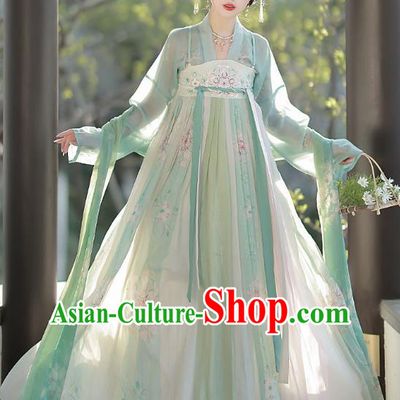 Chinese Traditional Embroidered Green Hezi Dress Ancient Young Lady Costume Tang Dynasty Princess Clothing