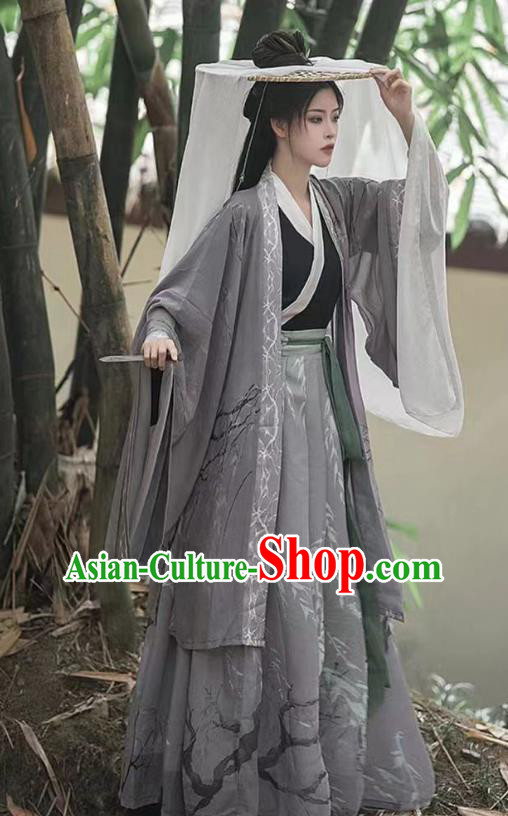 Chinese Jin Dynasty Young Hero Clothing Traditional Grey Hanfu Dress Ancient Swordsman Costumes Chinese Jin Dynasty Young Hero Clothing Traditional Grey Hanfu Dress Ancient Swordsman Costumes