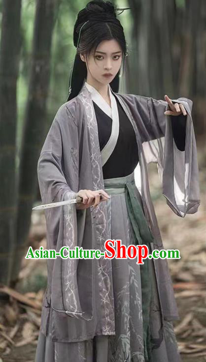 Chinese Jin Dynasty Young Hero Clothing Traditional Grey Hanfu Dress Ancient Swordsman Costumes Chinese Jin Dynasty Young Hero Clothing Traditional Grey Hanfu Dress Ancient Swordsman Costumes