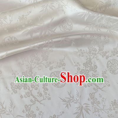 Chinese Traditional Plum Bamboo Pattern Design White Silk Fabric Chinese Qipao Fabric Asian Cloth