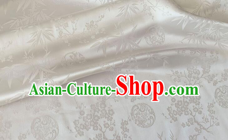 Chinese Traditional Plum Bamboo Pattern Design White Silk Fabric Chinese Qipao Fabric Asian Cloth Chinese Traditional Plum Bamboo Pattern Design White Silk Fabric Chinese Qipao Fabric Asian Cloth