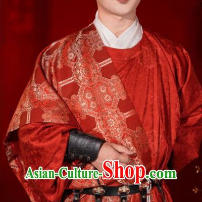 Chinese Tang Dynasty Groom Garments Ancient Young Prince Red Robe Clothing Traditional Wedding Costumes