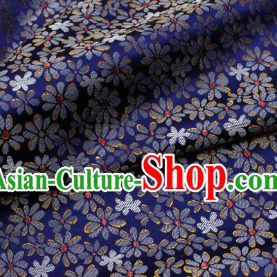 Chinese Qipao Fabric Asian Cloth Traditional Daisy Pattern Design Deep Blue Silk Fabric