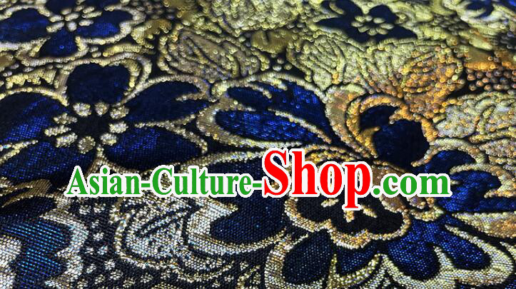 Chinese Traditional Peony Pattern Design Royal Blue Silk Fabric Qipao Fabric Asian Jacquard Cloth Chinese Traditional Peony Pattern Design Royal Blue Silk Fabric Qipao Fabric Asian Jacquard Cloth