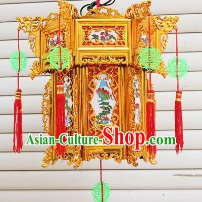 Chinese Traditional Palace Lantern Gold Lamp Handmade Plastic Lantern