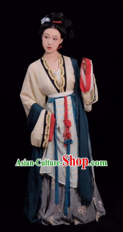 Chinese Ancient Noble Beauty Costumes Traditional Hanfu Clothing Song Dynasty Young Woman Apricot Dress Chinese Ancient Noble Beauty Costumes Traditional Hanfu Clothing Song Dynasty Young Woman Apricot Dress