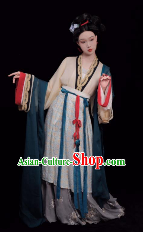 Chinese Ancient Noble Beauty Costumes Traditional Hanfu Clothing Song Dynasty Young Woman Apricot Dress Chinese Ancient Noble Beauty Costumes Traditional Hanfu Clothing Song Dynasty Young Woman Apricot Dress