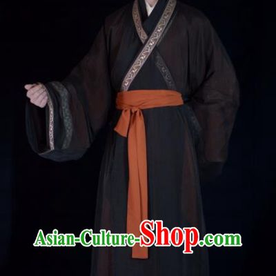 Chinese Ancient Young Man Straight Front Robes Traditional Hanfu Garment Costumes Han Dynasty Scholar Clothing