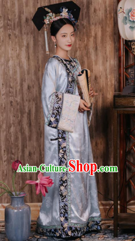 Chinese Ancient Palace Lady Blue Dress Traditional Garment Costumes Qing Dynasty Empress Clothing Chinese Ancient Palace Lady Blue Dress Traditional Garment Costumes Qing Dynasty Empress Clothing