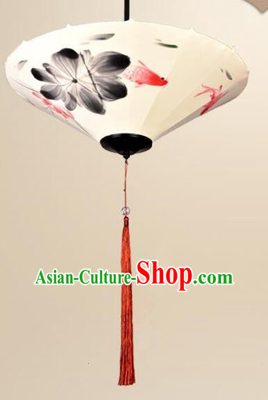 Chinese Palace Lantern Hand Painting Lotus Koi Lantern Traditional Ceiling Lamp Chinese Palace Lantern Hand Painting Lotus Koi Lantern Traditional Ceiling Lamp