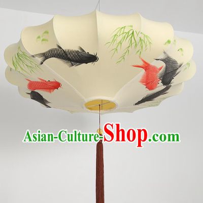 Traditional Hanging Lanern Chinese Palace Lantern Hand Painting Bamboo Fish Ceiling Lanterns