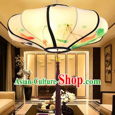 Hand Painting Lotus Koi Lantern Traditional Hanging Lanern Chinese Palace Lantern