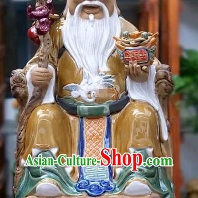 Chinese God of Earth Statue Handmade Shiwan Figurine Shi Wan Ceramics Statue