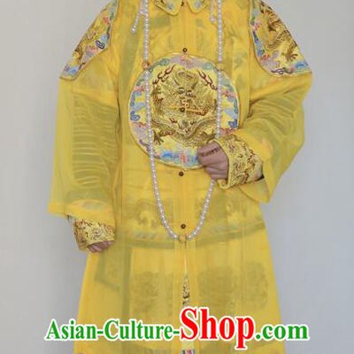 Chinese Ancient Imperial Emperor Monarch Costumes Top Embroidered Qing Dynasty Emperor Gold Robes