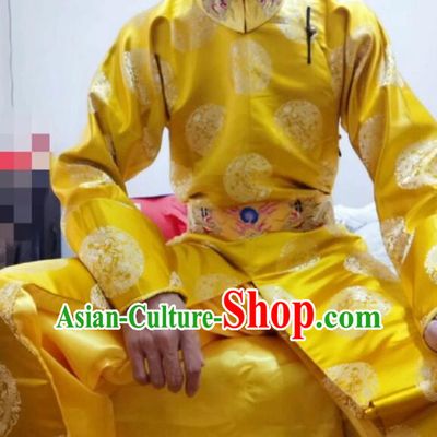 Chinese Qing Dynasty Emperor Gold Robe Ancient Imperial Emperor Monarch Costumes Informal Clothing