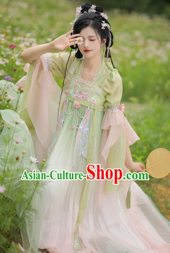 Chinese Tang Dynasty Palace Princess Garment Costumes Ancient Goddess Young Lady Green Hanfu Dress Chinese Tang Dynasty Palace Princess Garment Costumes Ancient Goddess Young Lady Green Hanfu Dress