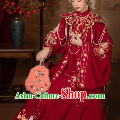 Chinese Ming Dynasty Bride Costumes Ancient Young Woman Red Dresses Traditional Wedding Hanfu Garments
