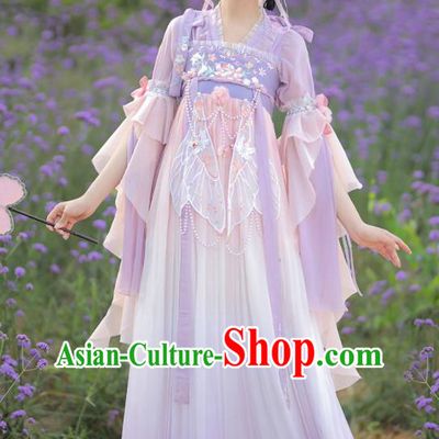 Chinese Ancient Butterfly Fairy Purple Dress Traditional Hanfu Costumes Tang Dynasty Young Lady Clothing
