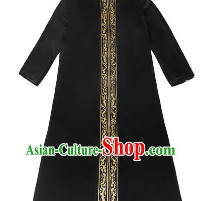 Indian Stage Performance Clothing Traditional Garment India Male Embroidered Black Velvet Robe