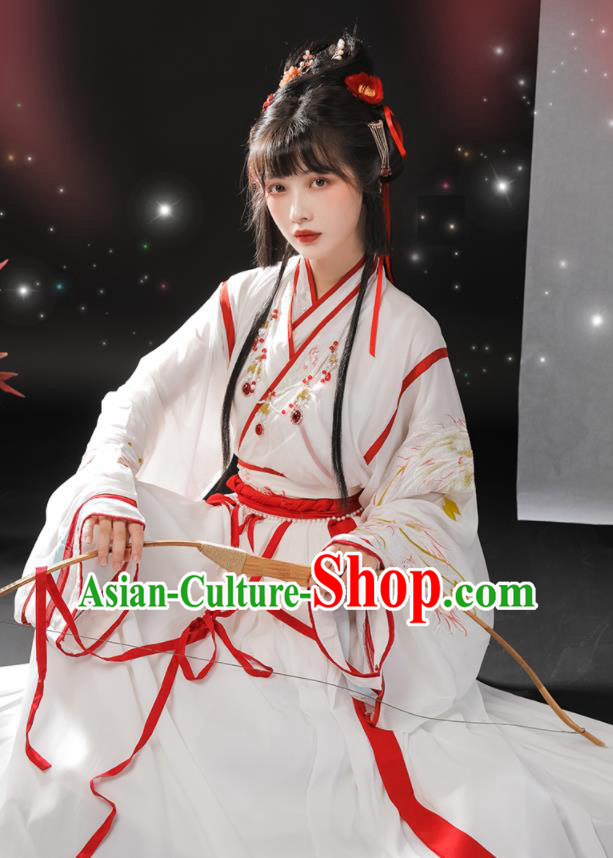 Chinese Ancient Fairy White Dresses Traditional Hanfu Garments Jin Dynasty Young Lady Clothing Chinese Ancient Fairy White Dresses Traditional Hanfu Garments Jin Dynasty Young Lady Clothing