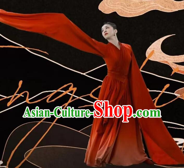 Chinese Classical Dance Clothing  Spring Festival Gala Red Dress Water Sleeve Dance Costume