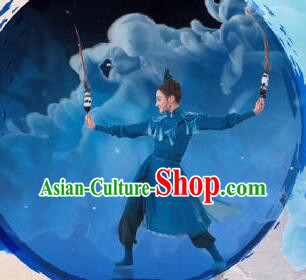 Chinese Swordswoman Dance Costume Classical Dance Clothing Spring Festival Gala Blue Dress Chinese Swordswoman Dance Costume Classical Dance Clothing Spring Festival Gala Blue Dress