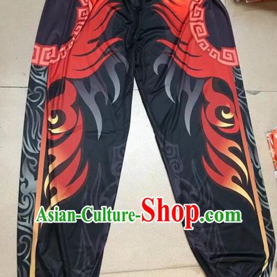 Chinese Kung Fu Pants Handmade Black Lion Trousers Professional Lion Dancer Printing Pants