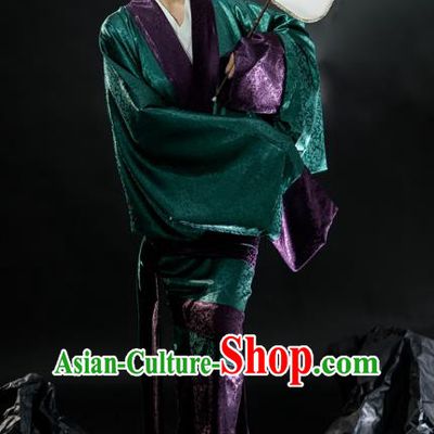 Chinese Ancient Court Woman Green Dress Hanfu Curving Front Robe Qu Ju Han Dynasty Historical Costume
