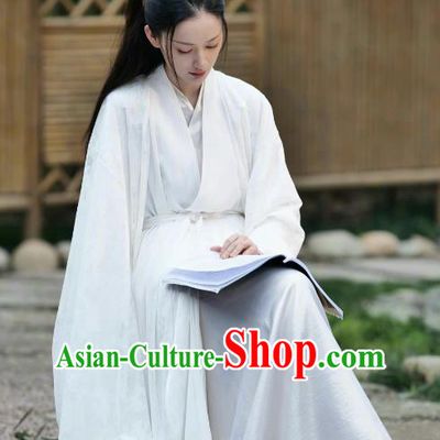 TV Series Heroine White Han Fu Dress Love Between Fairy and Devil Chi Di Nu Zi Garment Costumes Chinese Ancient Swordswoman Clothing