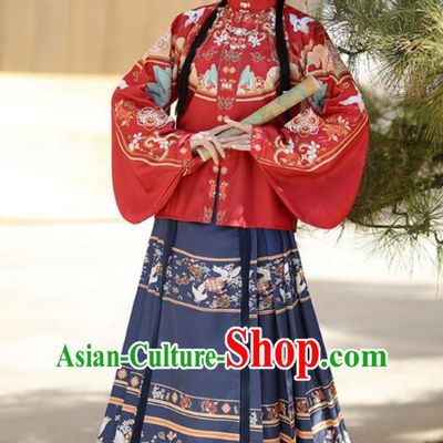 Chinese Ming Dynasty Royal Princess Costumes Traditional Hanfu Mandarin Jacket and Ma Mian Skirt Ancient Noble Lady Clothing