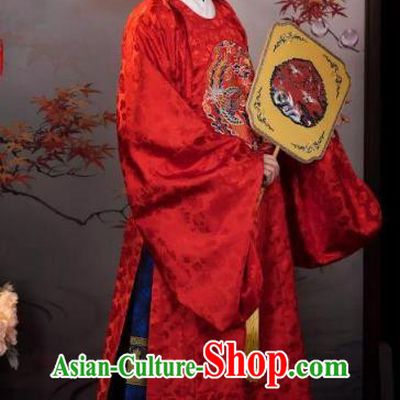 Chinese Ming Dynasty Wedding Dresses Ancient Bride Clothing Embroidered Red Gown and Ma Mian Skirt Complete Set