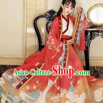 Chinese Ancient Young Swordswoman Clothing Jin Dynasty Princess Garment Costumes Hanfu Red Dresses